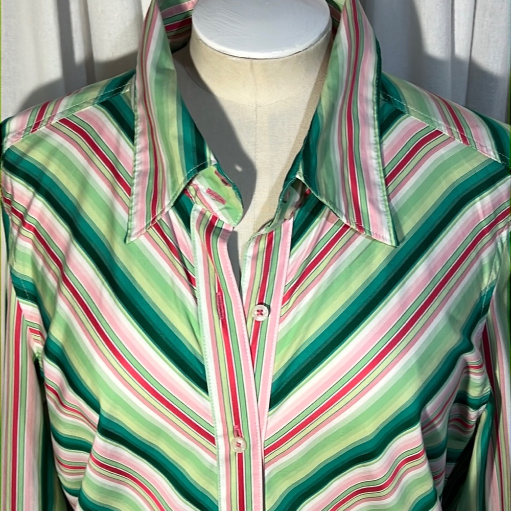 Tommy Hilfiger diagonal striped menswear tailored blouse-all cotton